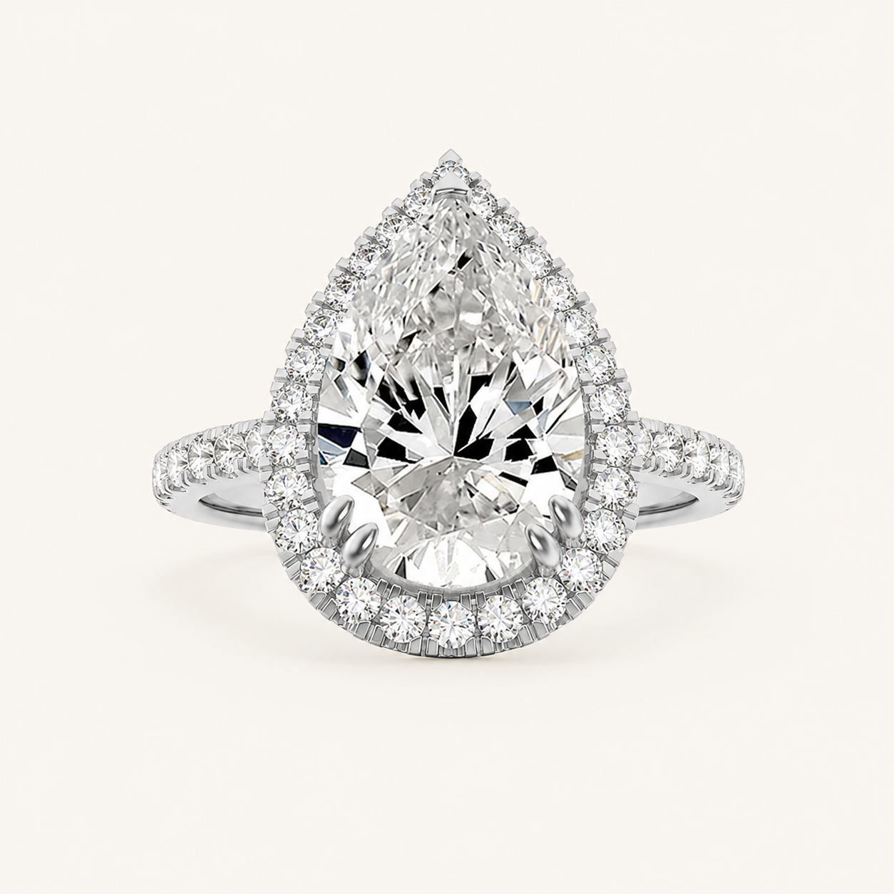 3.00 CT Pear Cut Lab Grown Diamond Halo Ring