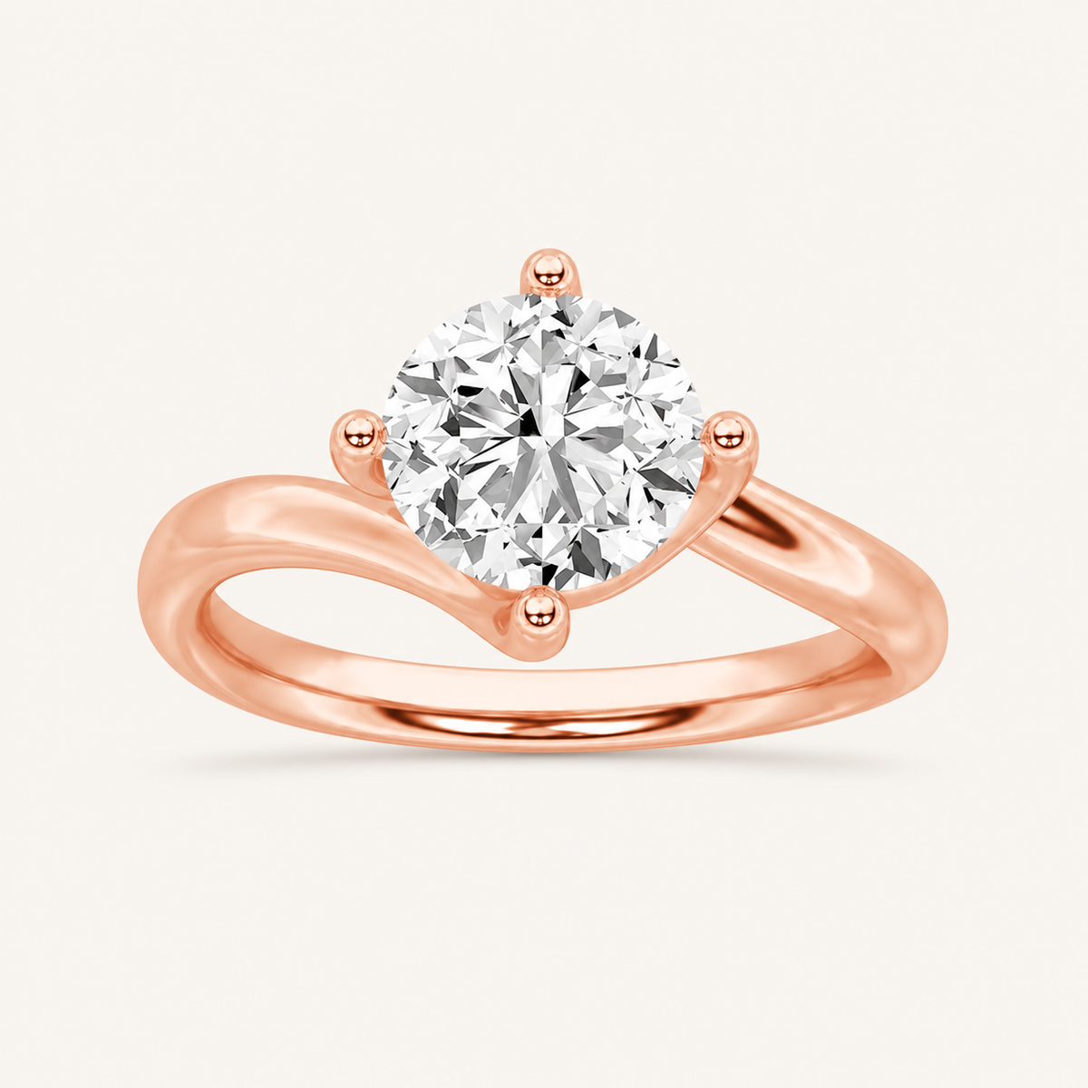 1.00 CT Round Cut Lab Grown Diamond Bypass Shank Solitaire Ring