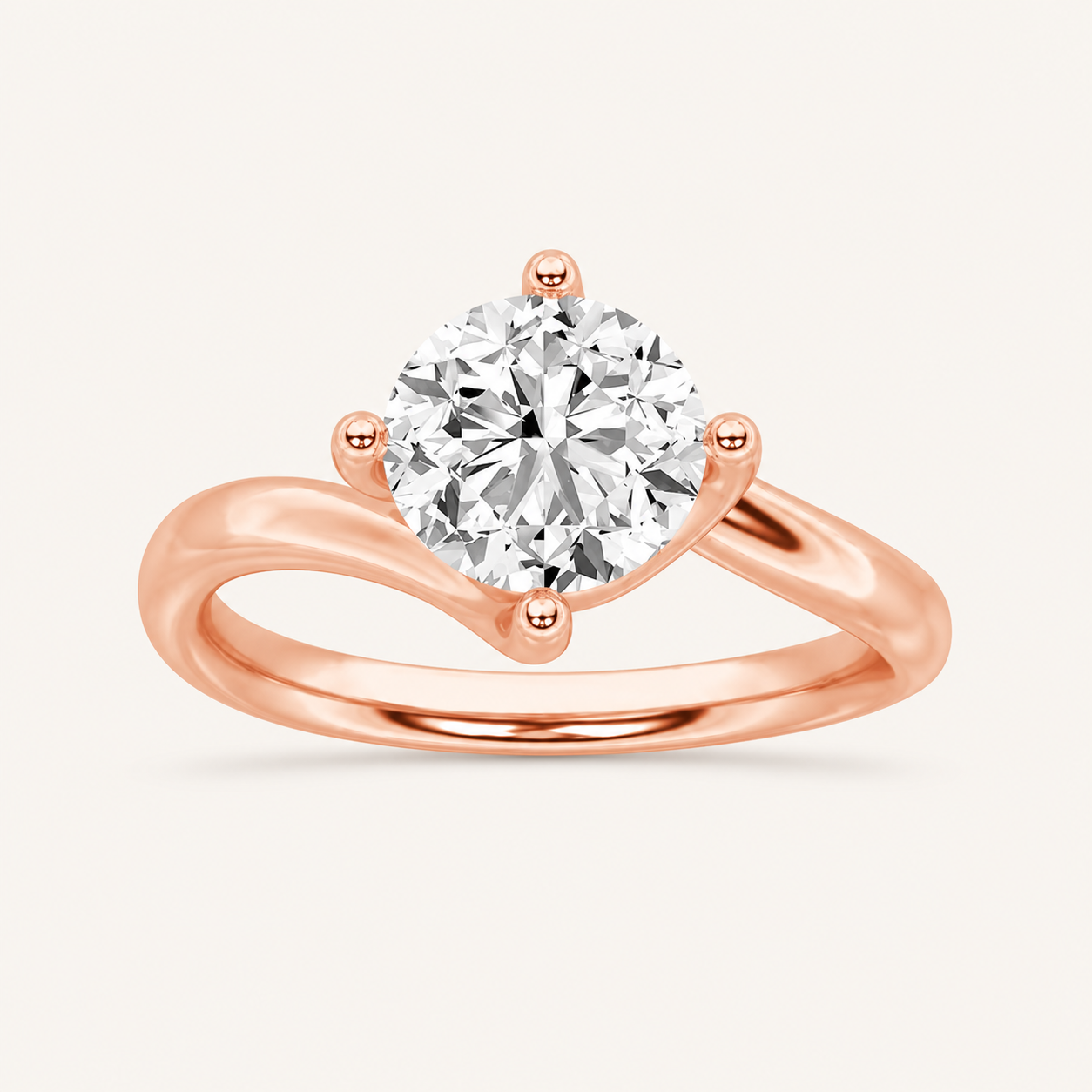1.00 CT Round Cut Lab Grown Diamond Bypass Shank Solitaire Ring