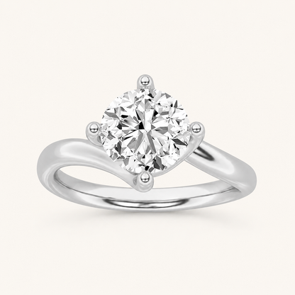 1.00 CT Round Cut Lab Grown Diamond Bypass Shank Solitaire Ring