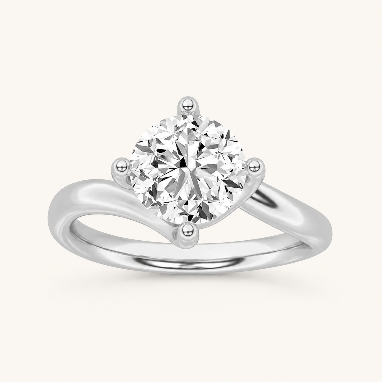 2.00 CT Round Cut Lab Grown Diamond Bypass Shank Solitaire Ring