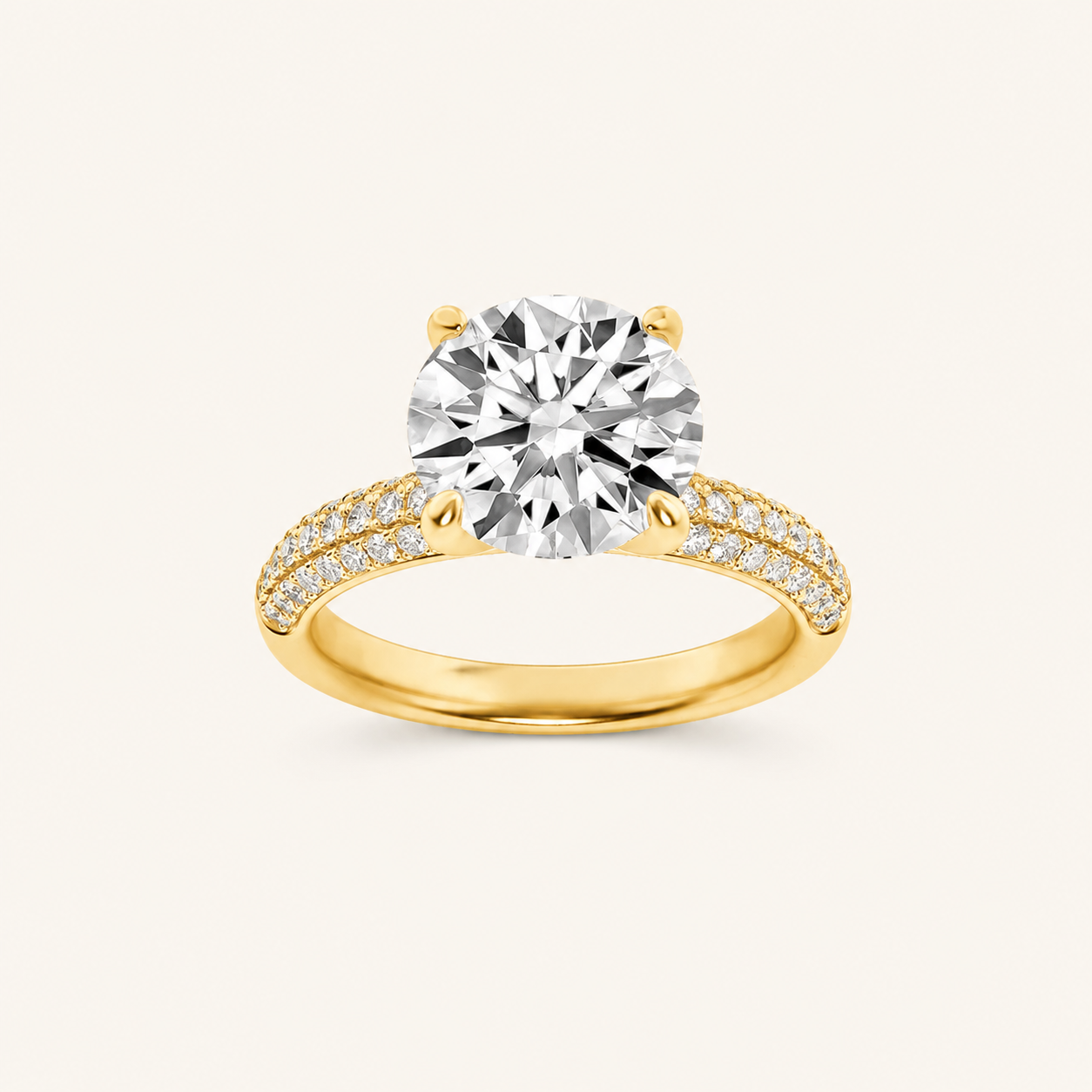 1.50 CT Round Cut Lab Grown Diamond Three Row Micro Pave Side Stone Ring