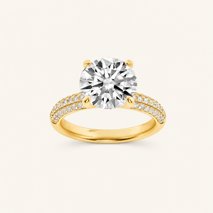1.50 CT Round Cut Lab Grown Diamond Three Row Micro Pave Side Stone Ring