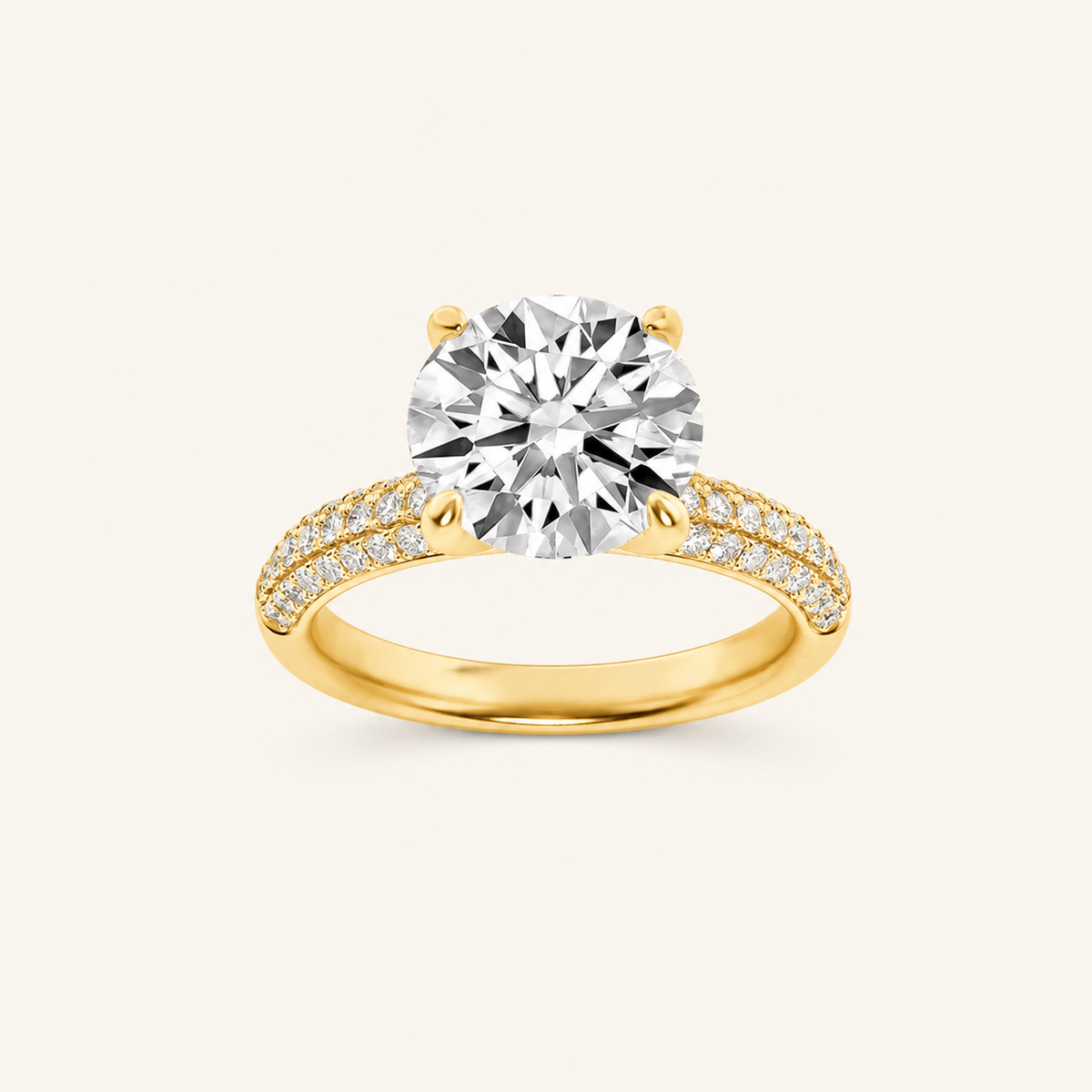 2.50 CT Round Cut Lab Grown Diamond Three Row Micro Pave Side Stone Ring