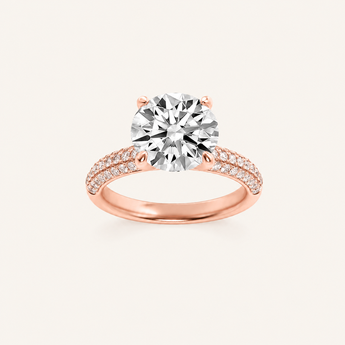 2.50 CT Round Cut Lab Grown Diamond Three Row Micro Pave Side Stone Ring