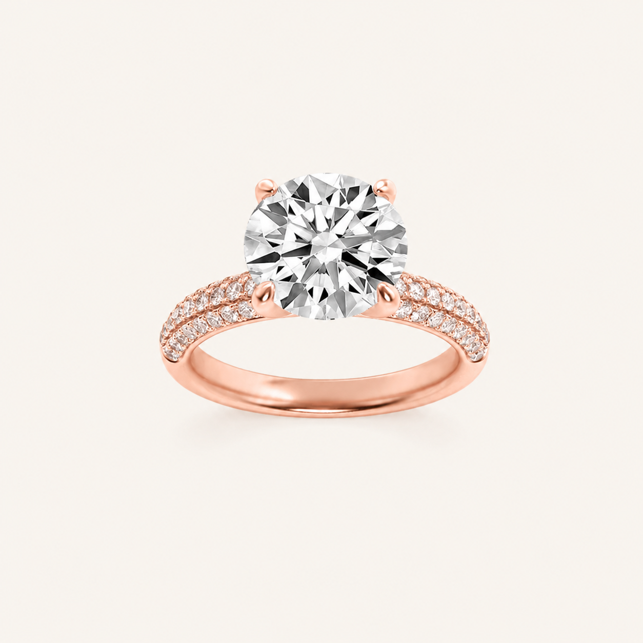 2.50 CT Round Cut Lab Grown Diamond Three Row Micro Pave Side Stone Ring