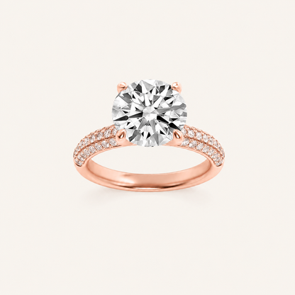 2.50 CT Round Cut Lab Grown Diamond Three Row Micro Pave Side Stone Ring