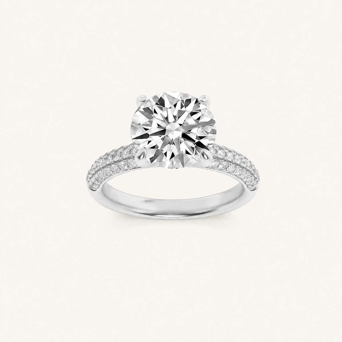 1.50 CT Round Cut Lab Grown Diamond Three Row Micro Pave Side Stone Ring