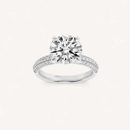 1.50 CT Round Cut Lab Grown Diamond Three Row Micro Pave Side Stone Ring