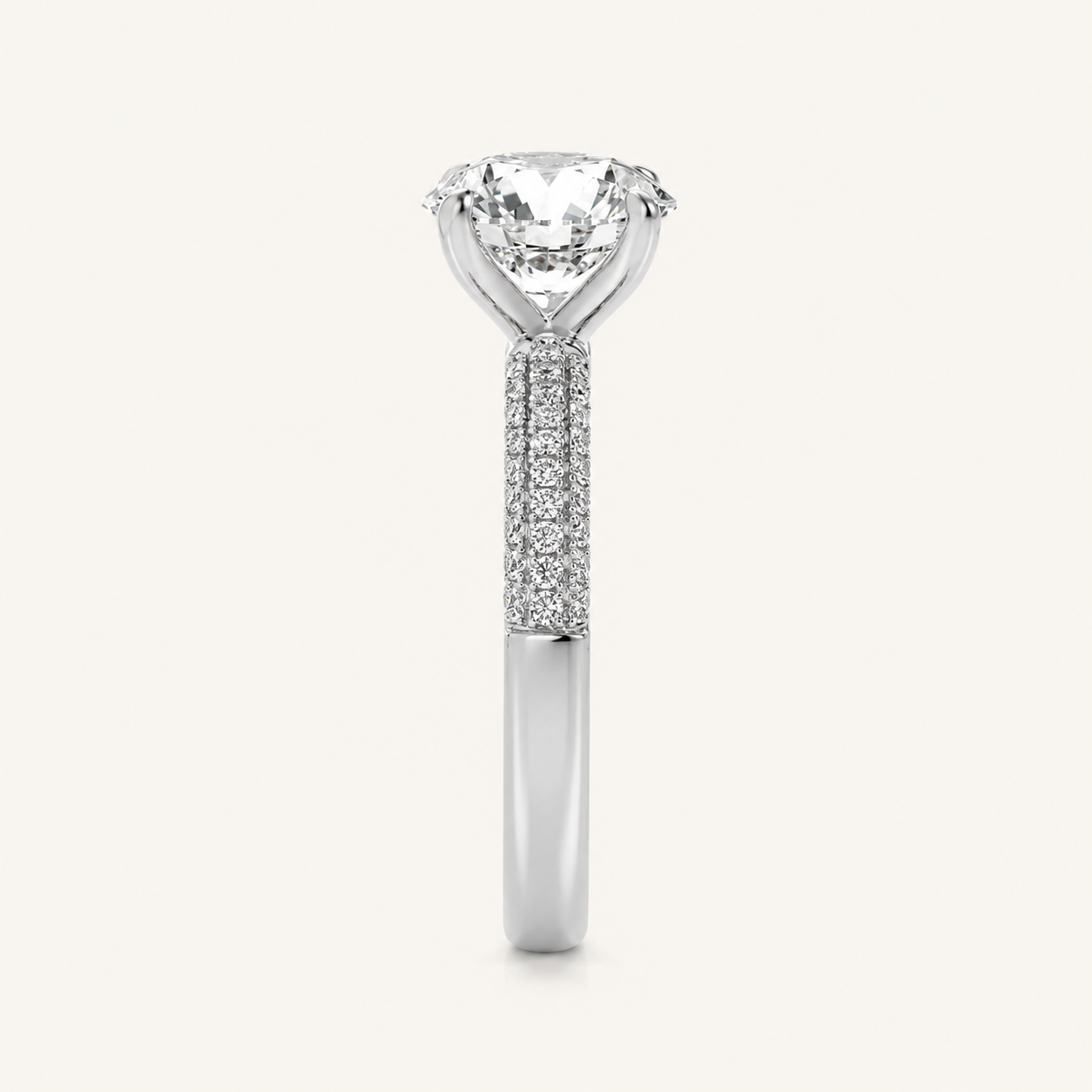 1.50 CT Round Cut Lab Grown Diamond Three Row Micro Pave Side Stone Ring