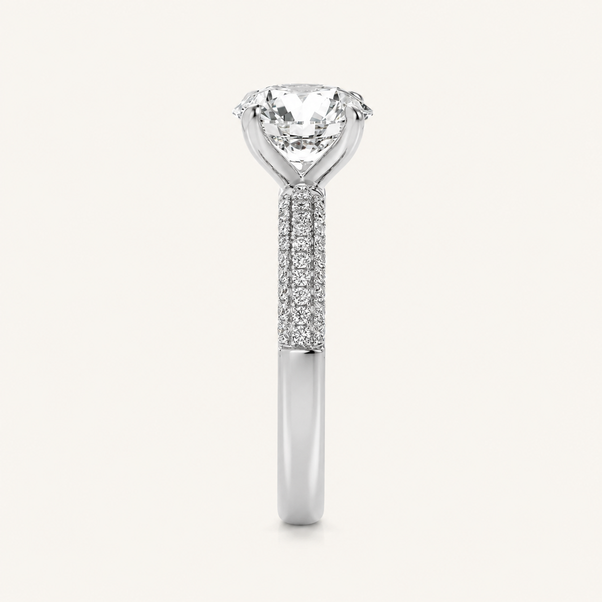2.50 CT Round Cut Lab Grown Diamond Three Row Micro Pave Side Stone Ring