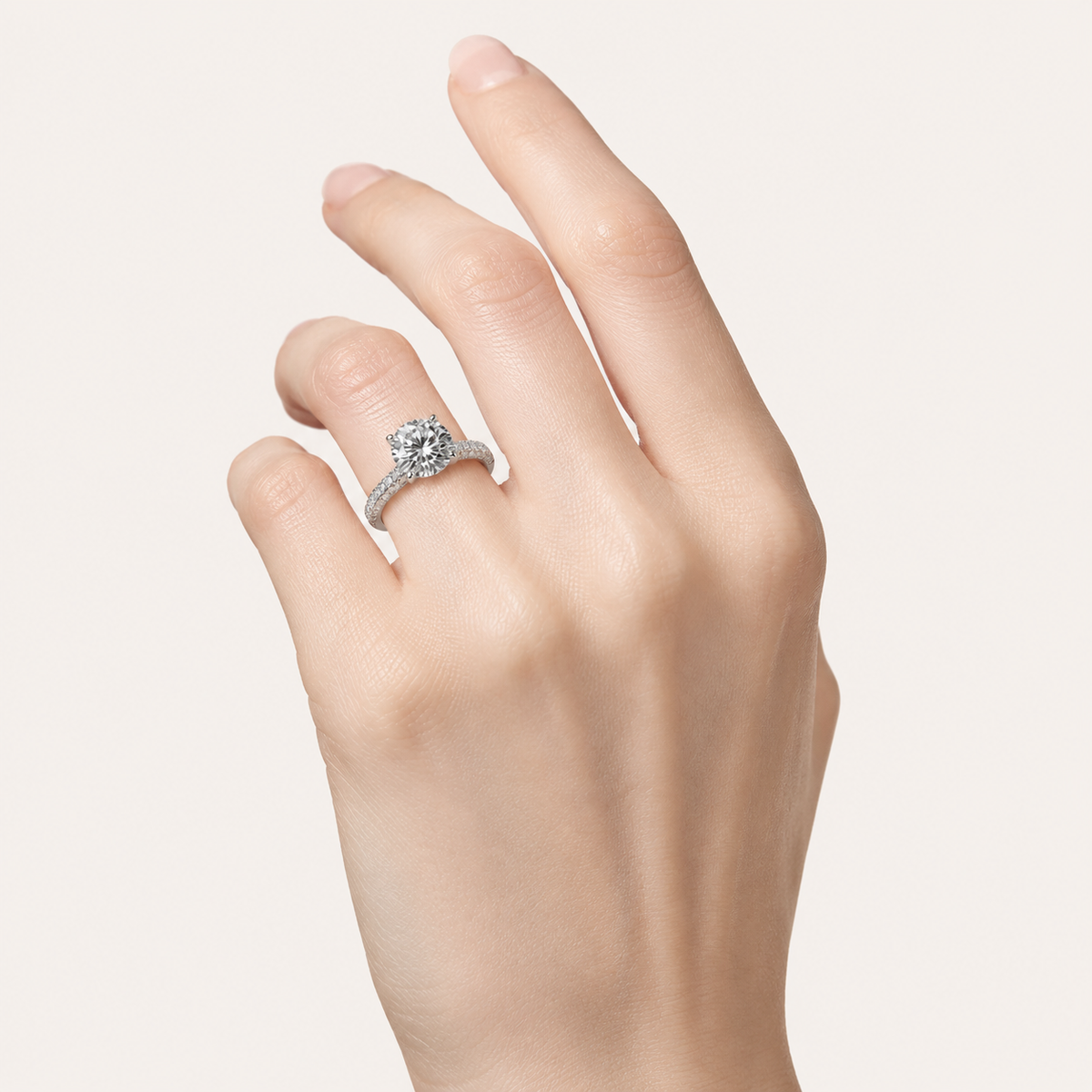2.50 CT Round Cut Lab Grown Diamond Three Row Micro Pave Side Stone Ring