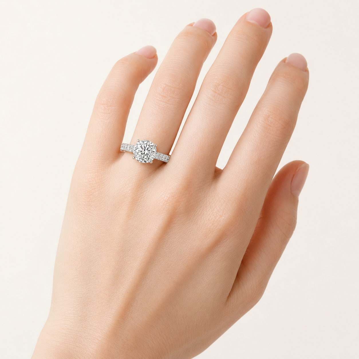 2.5CT Round Cut Lab Grown Diamond Hidden Halo Side Stone Solitaire Ring