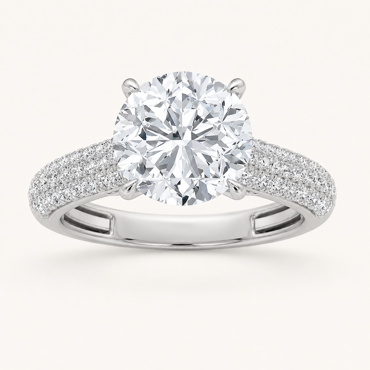 2.5CT Round Cut Lab Grown Diamond Hidden Halo Side Stone Solitaire Ring