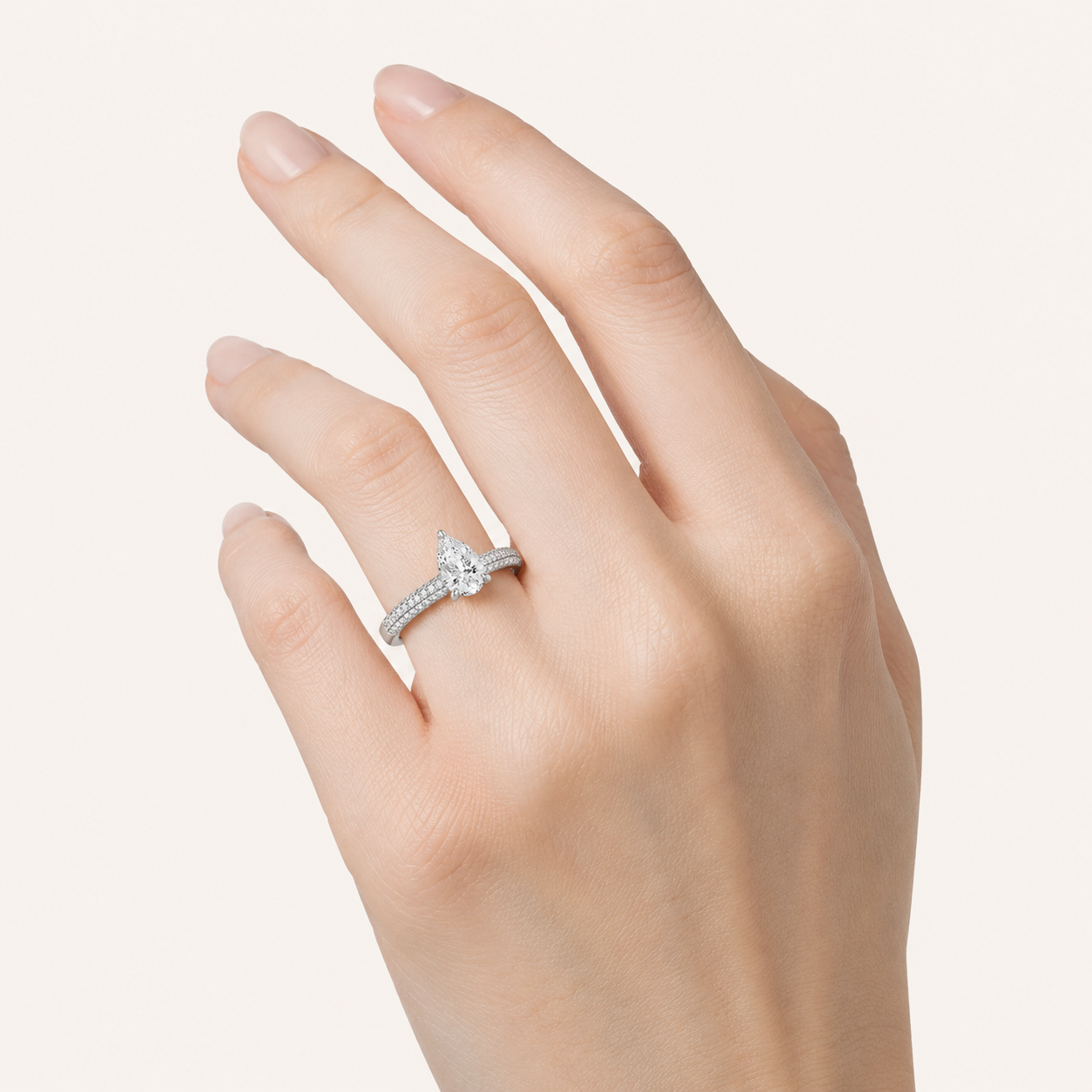 1.50 CT Pear Cut Lab Grown Diamond Three Row Micro Pave Side Stone Ring