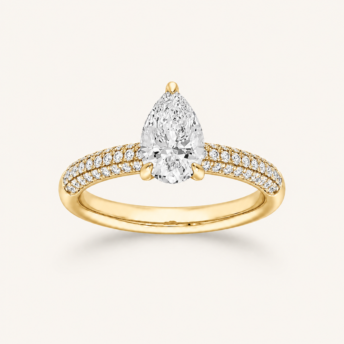 1.50 CT Pear Cut Lab Grown Diamond Three Row Micro Pave Side Stone Ring