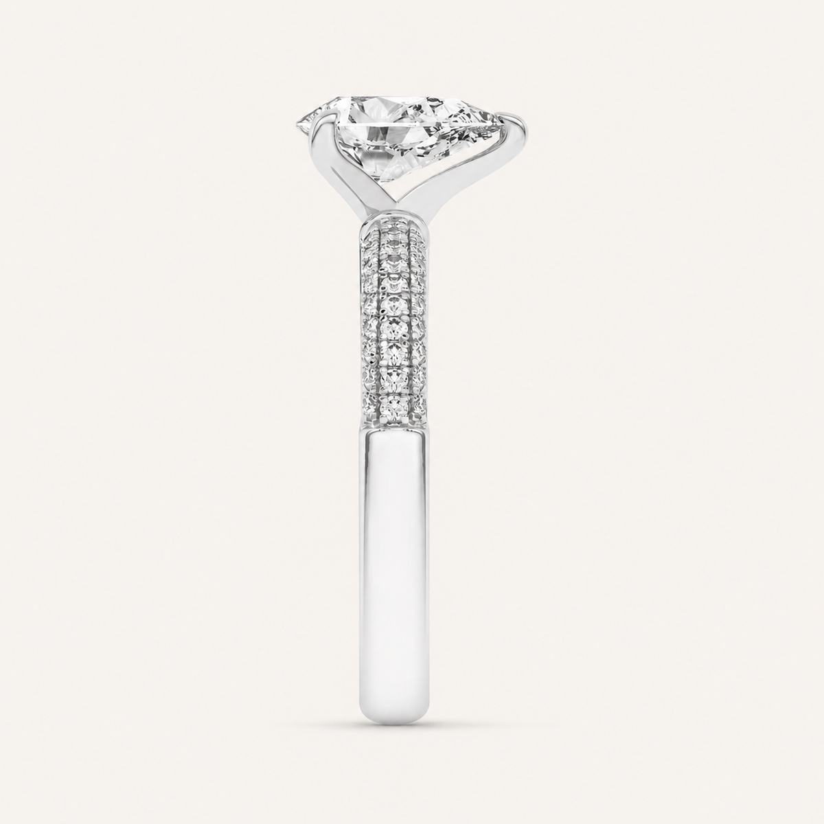 1.50 CT Pear Cut Lab Grown Diamond Three Row Micro Pave Side Stone Ring