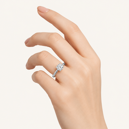 1CT Round Cut Lab Grown Diamond Accented Engagement Ring