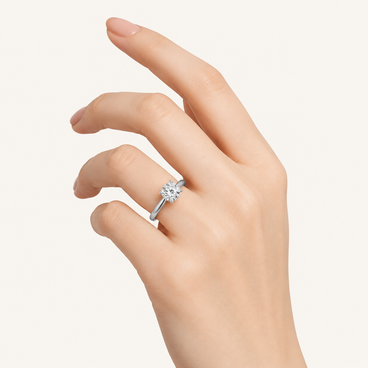 1CT Round Cut Lab Grown Diamond Accented Engagement Ring