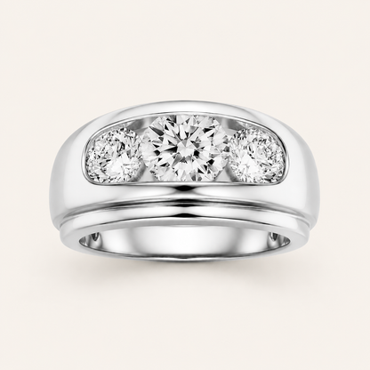 3CT Round Cut Lab Grown Diamond Men's Ring