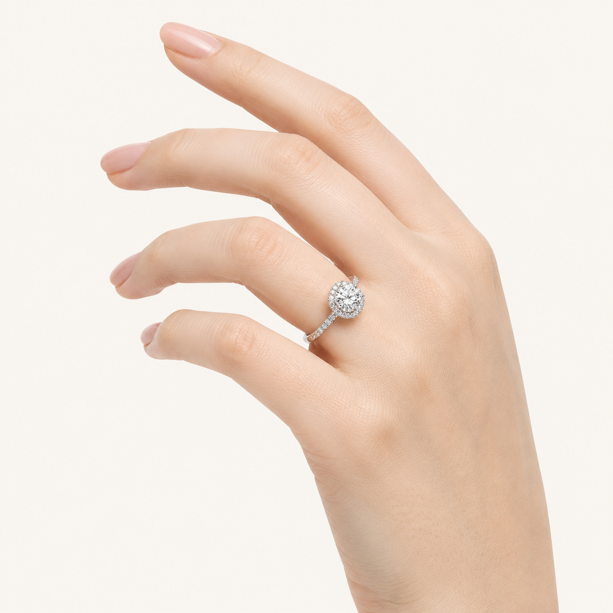 2.00 CT Round Cut Lab Grown Diamond Halo Accented Engagement Ring