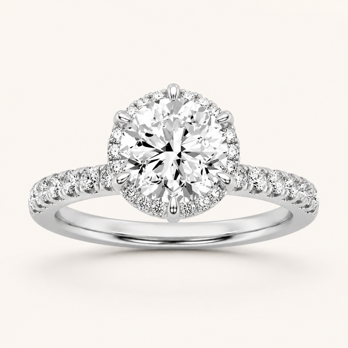 2.00 CT Round Cut Lab Grown Diamond Halo Accented Engagement Ring