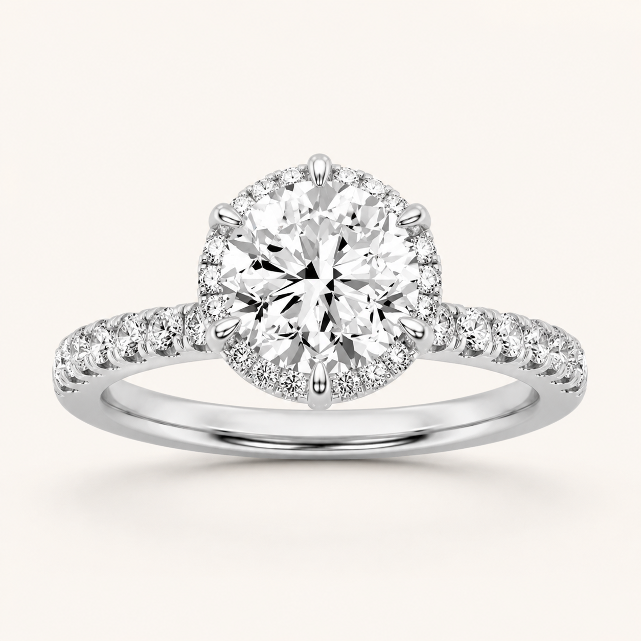 2.00 CT Round Cut Lab Grown Diamond Halo Accented Engagement Ring