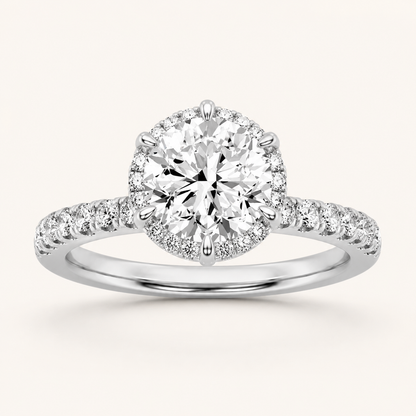 2.00 CT Round Cut Lab Grown Diamond Halo Accented Engagement Ring