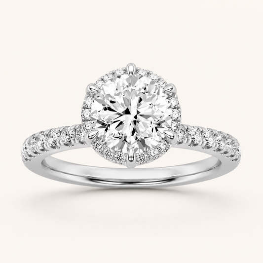 2.00 CT Round Cut Lab Grown Diamond Halo Accented Engagement Ring