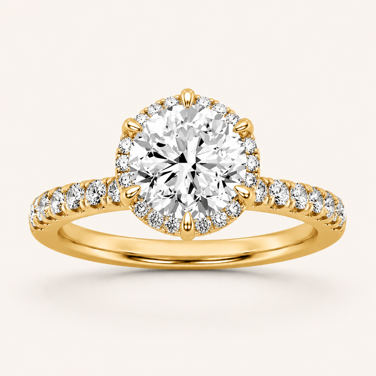 2.00 CT Round Cut Lab Grown Diamond Halo Accented Engagement Ring