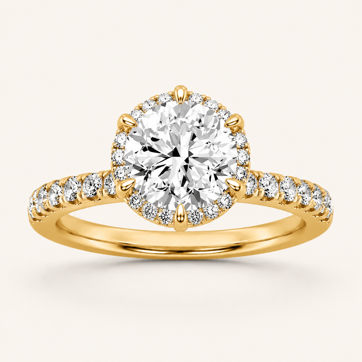 2.00 CT Round Cut Lab Grown Diamond Halo Accented Engagement Ring
