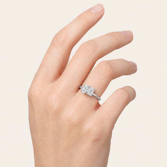 3.00 CT Round Cut And Emerald Cut Lab Grown Diamond Toi et Moi Ring