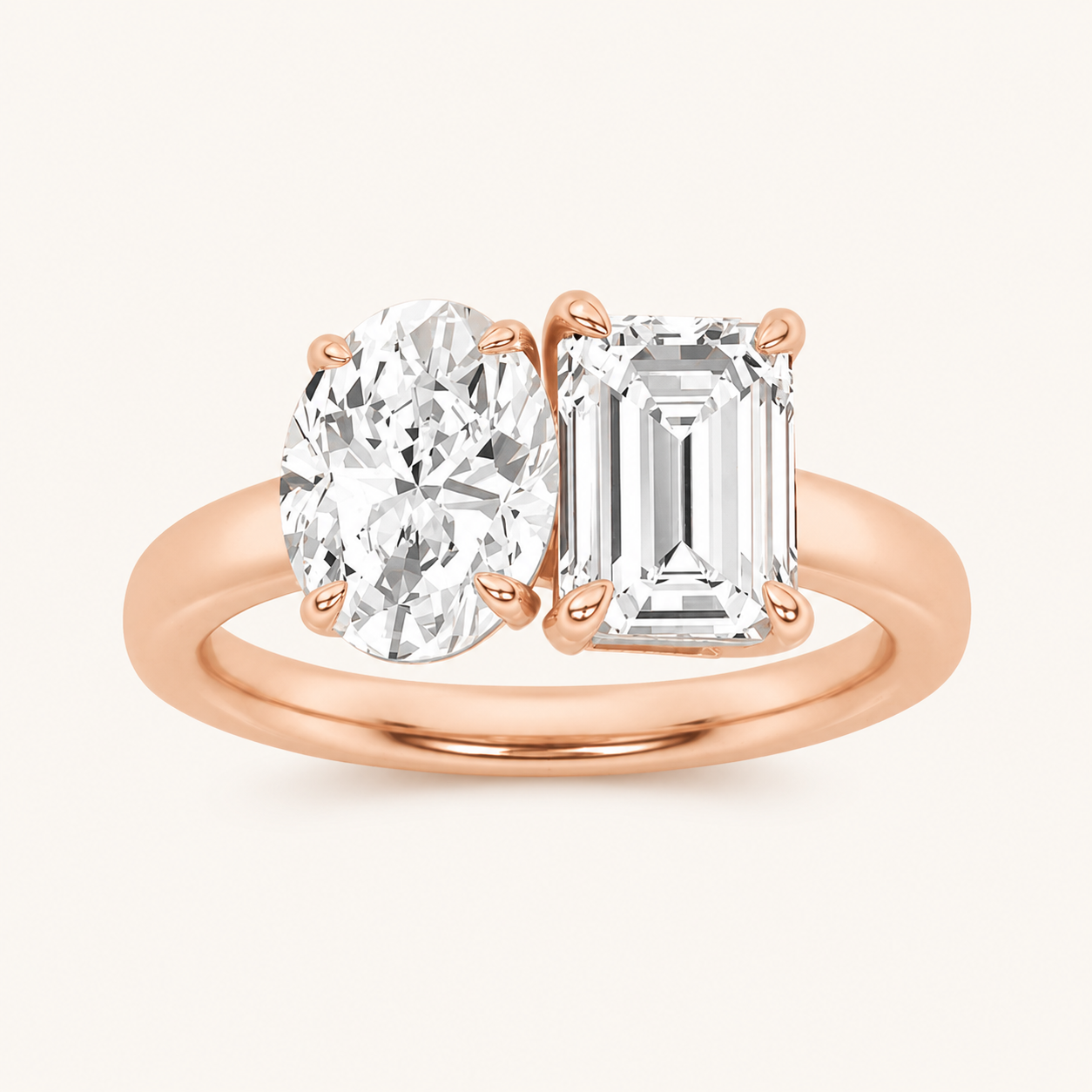 3.00 CT Round Cut And Emerald Cut Lab Grown Diamond Toi et Moi Ring