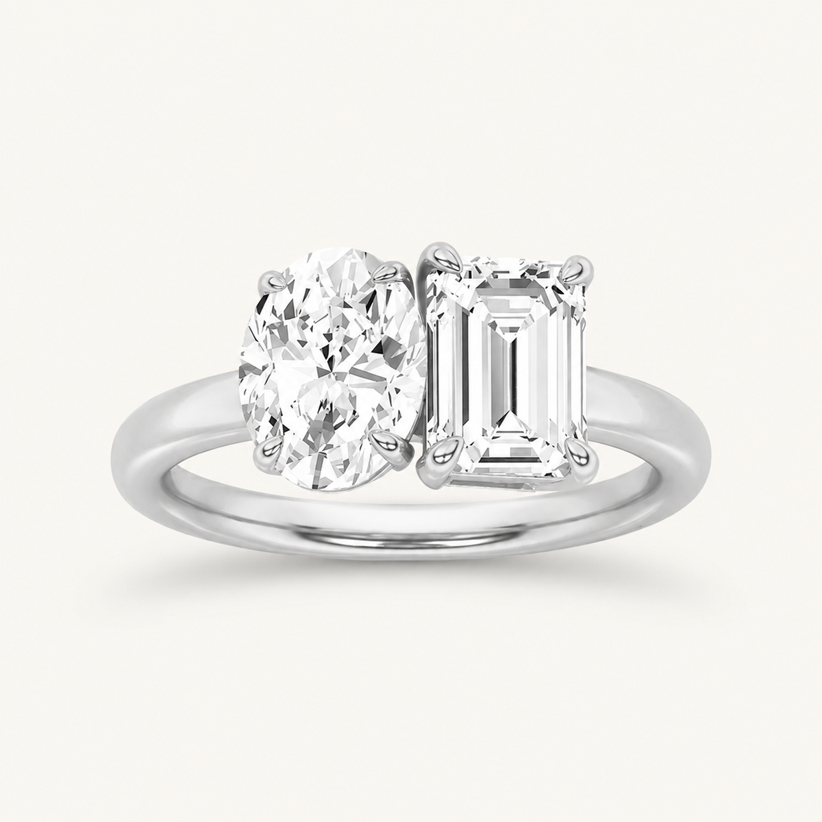 3.00 CT Round Cut And Emerald Cut Lab Grown Diamond Toi et Moi Ring
