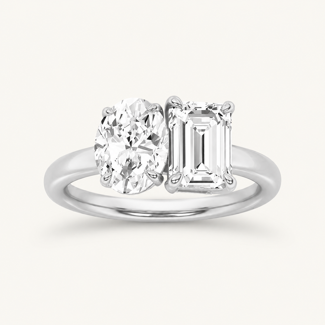 3.00 CT Round Cut And Emerald Cut Lab Grown Diamond Toi et Moi Ring