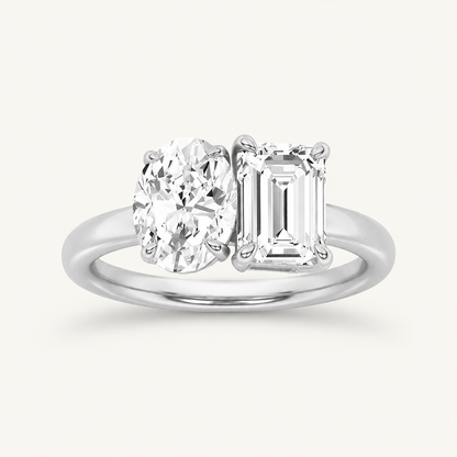 3.00 CT Round Cut And Emerald Cut Lab Grown Diamond Toi et Moi Ring