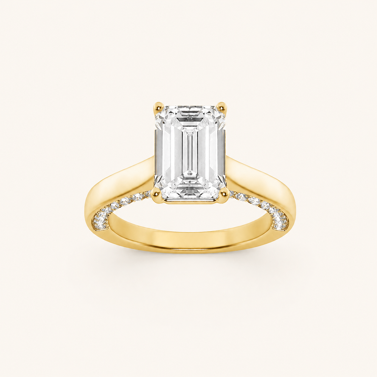 2.00CT Emerald Cut Lab Grown Diamond Accented Bridge Shank Solitaire Ring