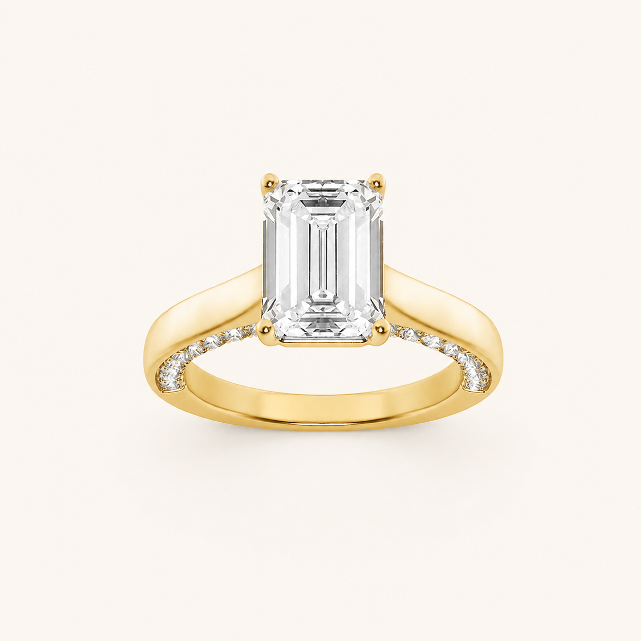 2.00CT Emerald Cut Lab Grown Diamond Accented Bridge Shank Solitaire Ring