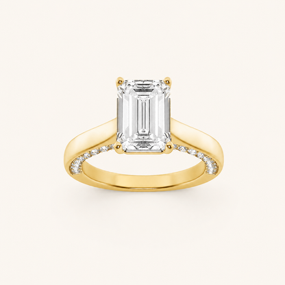 2.00CT Emerald Cut Lab Grown Diamond Accented Bridge Shank Solitaire Ring
