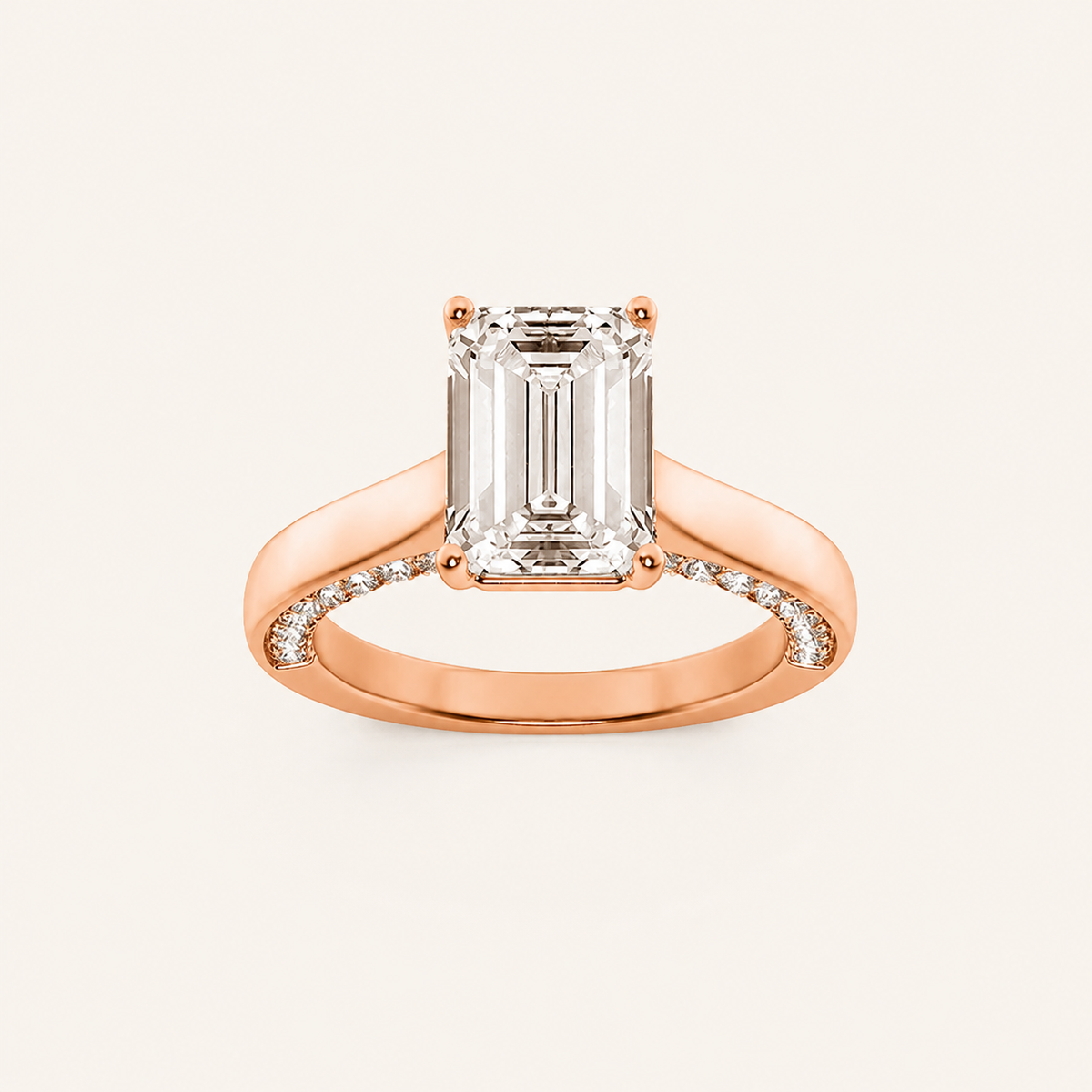 2.00CT Emerald Cut Lab Grown Diamond Accented Bridge Shank Solitaire Ring