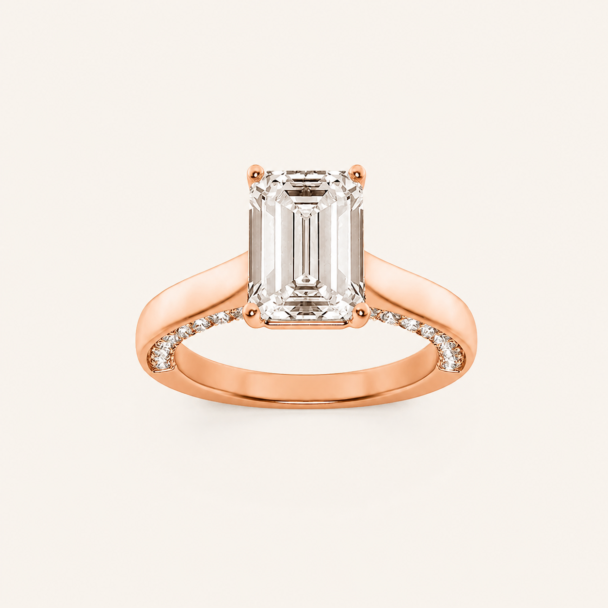 2.00CT Emerald Cut Lab Grown Diamond Accented Bridge Shank Solitaire Ring