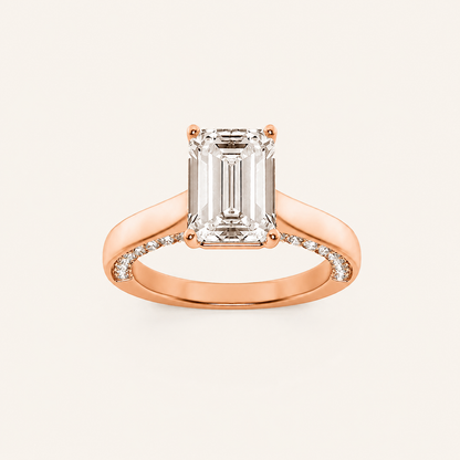 2.00CT Emerald Cut Lab Grown Diamond Accented Bridge Shank Solitaire Ring