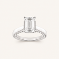 1.25 CT Emerald Cut Lab Grown Diamond Accented Bridge Shank Solitaire Ring
