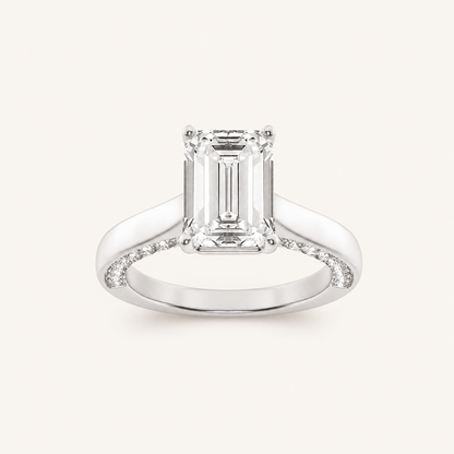 2.00CT Emerald Cut Lab Grown Diamond Accented Bridge Shank Solitaire Ring