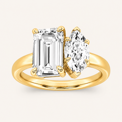 3.00CT Emerald Cut And Marquise Cut Lab Grown Diamond Toi et Moi Ring
