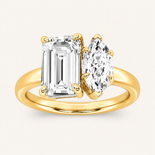 3.00CT Emerald Cut And Marquise Cut Lab Grown Diamond Toi et Moi Ring