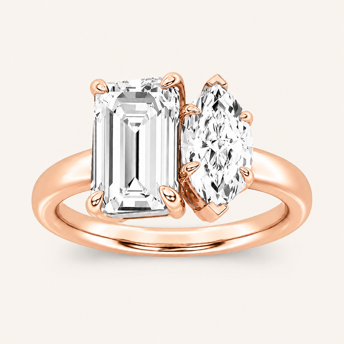 3.00CT Emerald Cut And Marquise Cut Lab Grown Diamond Toi et Moi Ring