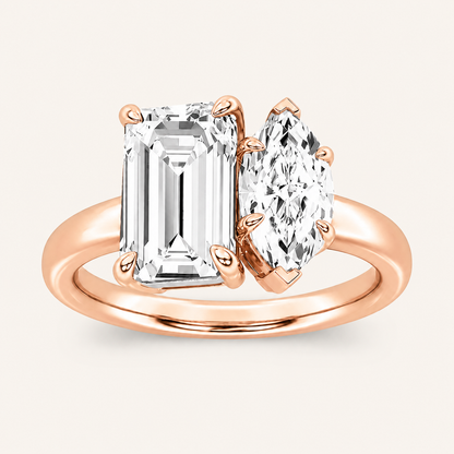 3.00CT Emerald Cut And Marquise Cut Lab Grown Diamond Toi et Moi Ring
