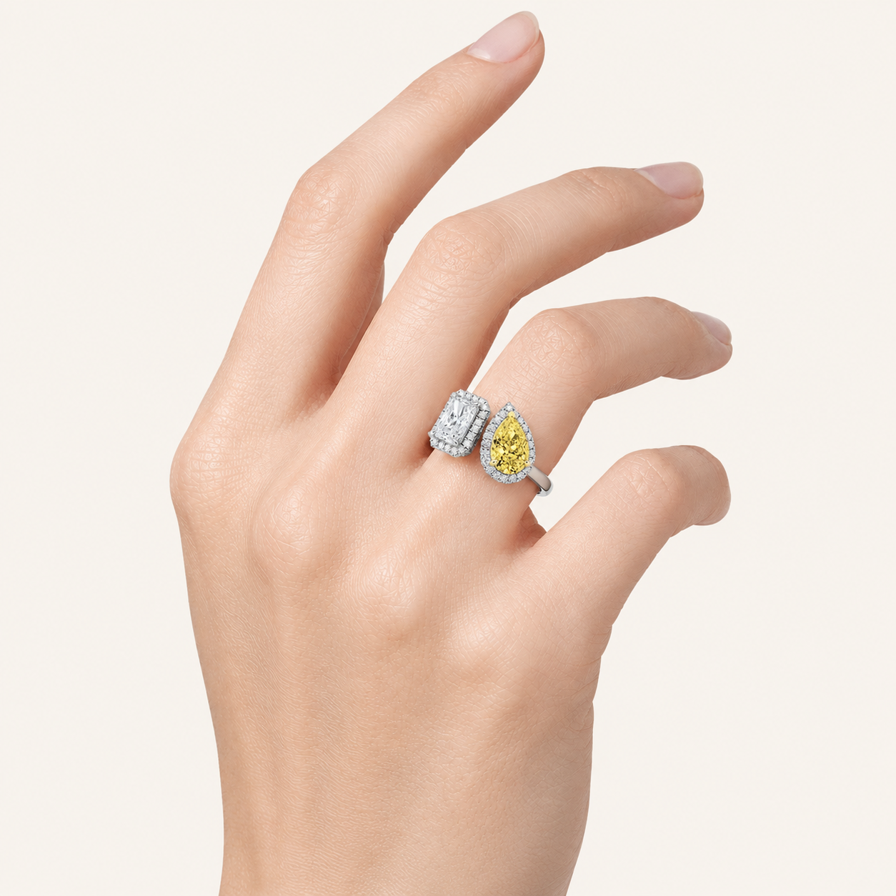 3.00 CT Radiant And Pear Cut Lab Grown Diamond Toi et Moi Ring