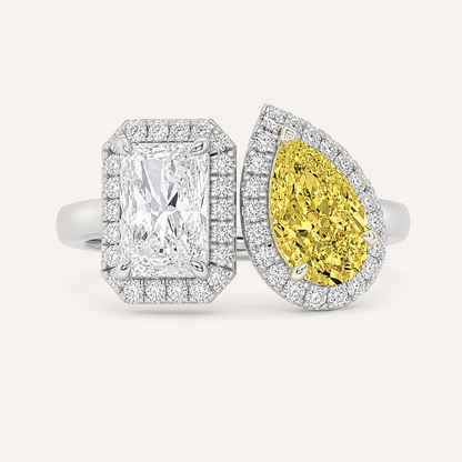 3.00 CT Radiant And Pear Cut Lab Grown Diamond Toi et Moi Ring